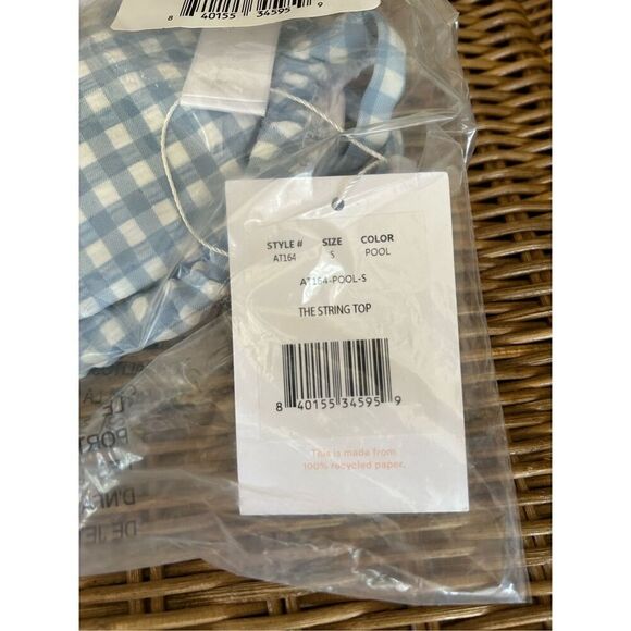 🐿️ NWT Andie Swim The String Bikini Top In Pool Blue & White Gingham Size Small - Picture 4 of 5